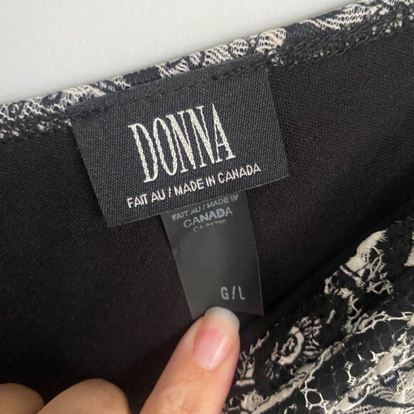 Donna Black & White Floral Lace Overlay Empire Waist V-Neck Midi Dress Size L - Picture 5 of 6